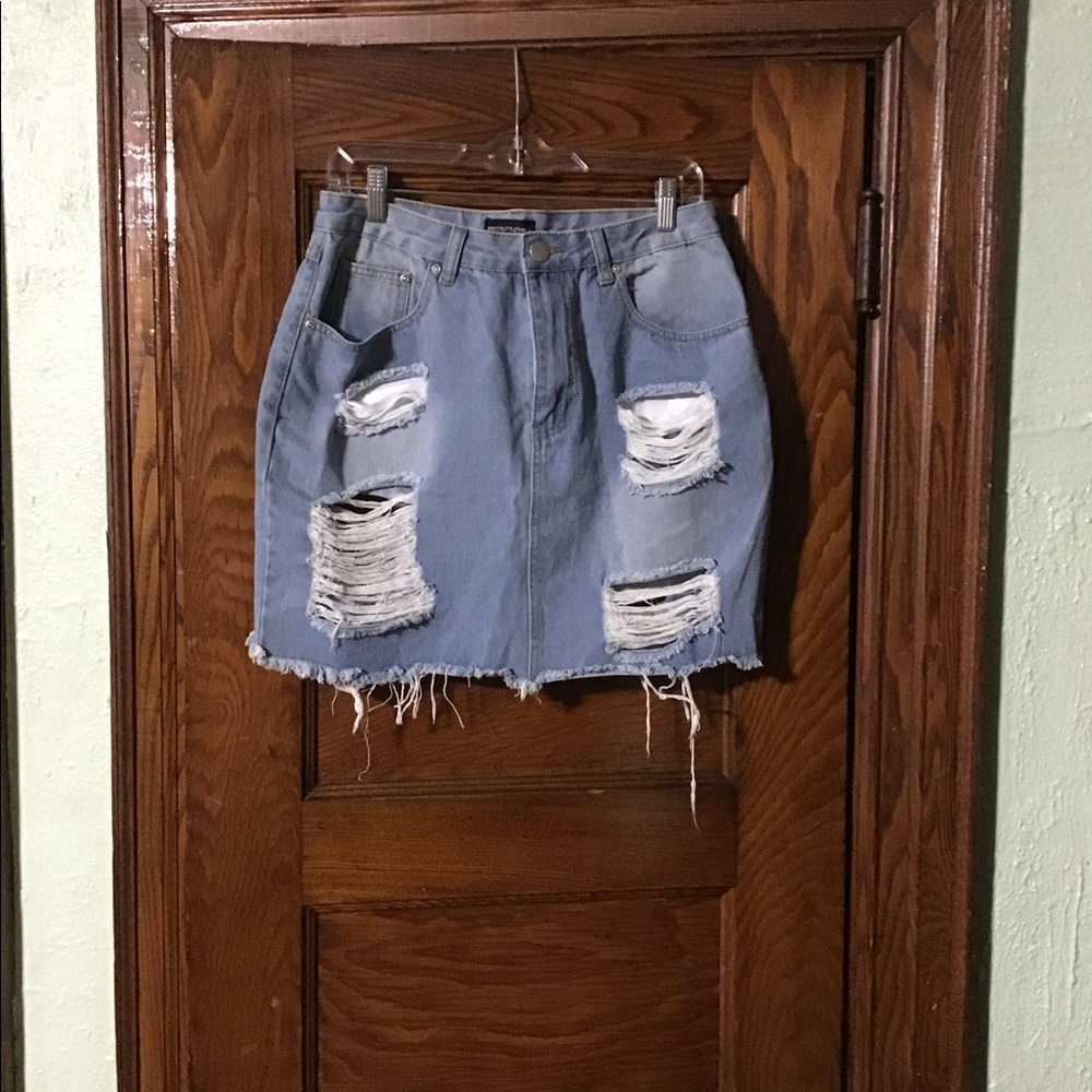 Pretty Little Thing Distressed Denim Skirt